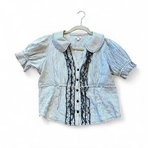 Anthropologie Pilcro Striped Button-Down Shirt with Black Lace